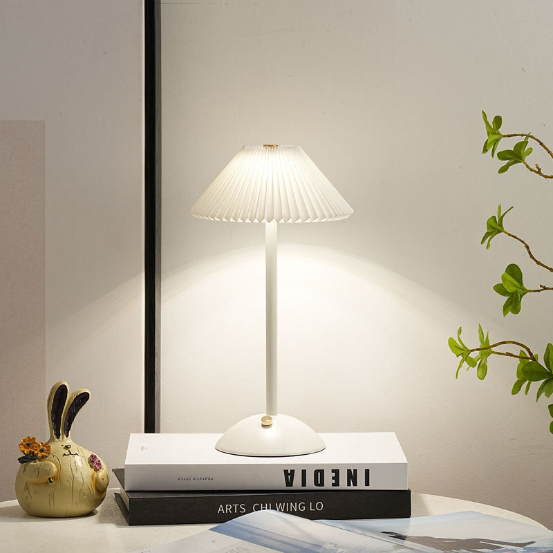 Lampa Stołowa Vintage z Plisowanym Kloszem i Akumulatorem LED - 23
