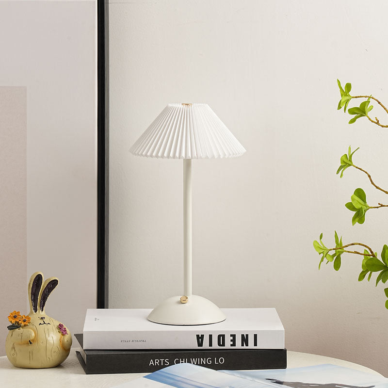 Lampa Stołowa Vintage z Plisowanym Kloszem i Akumulatorem LED - 5