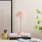 Lampa Stołowa Vintage z Plisowanym Kloszem i Akumulatorem LED - Różowy klosz + Różowa podstawa