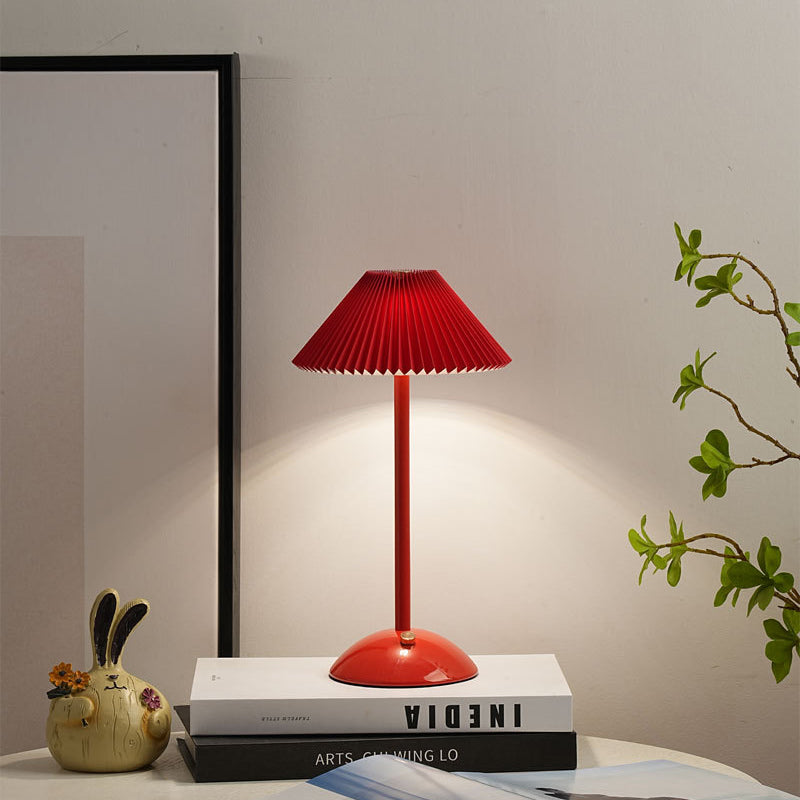 Lampa Stołowa Vintage z Plisowanym Kloszem i Akumulatorem LED - 8