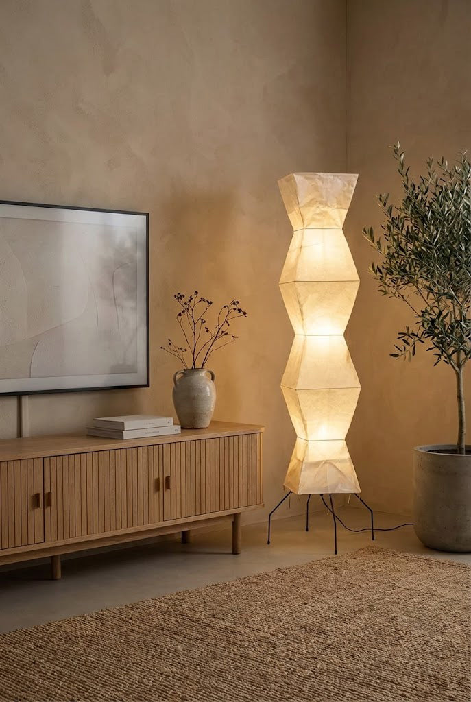 Lampa Podłogowa Japońska z Papieru Washi i Zygzakowatym Kloszem - 11