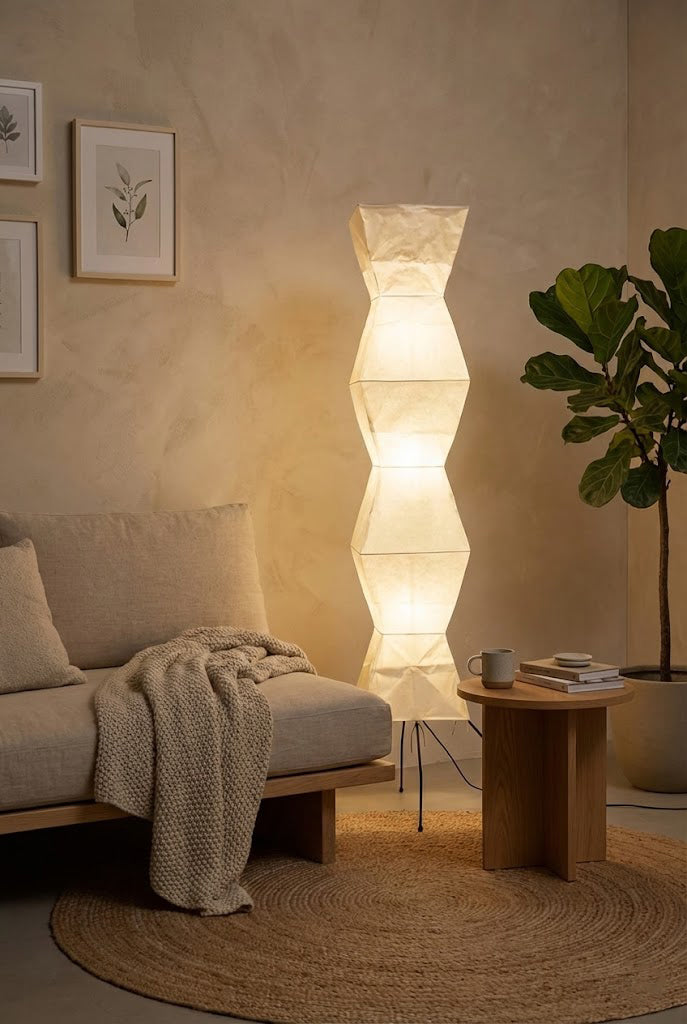 Lampa Podłogowa Japońska z Papieru Washi i Zygzakowatym Kloszem - 13