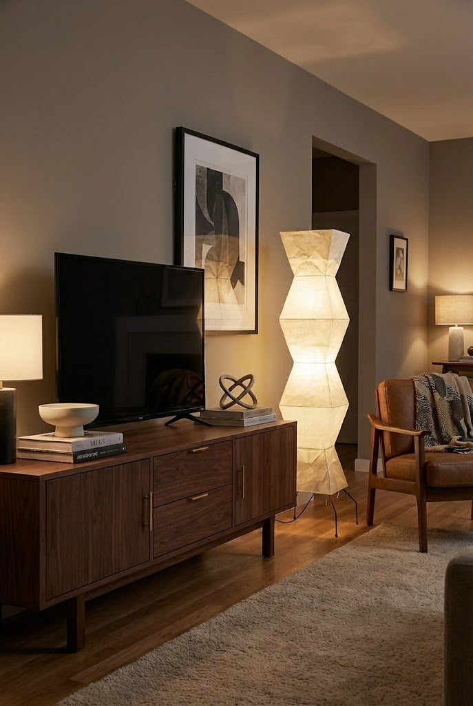 Lampa Podłogowa Japońska z Papieru Washi i Zygzakowatym Kloszem - 5