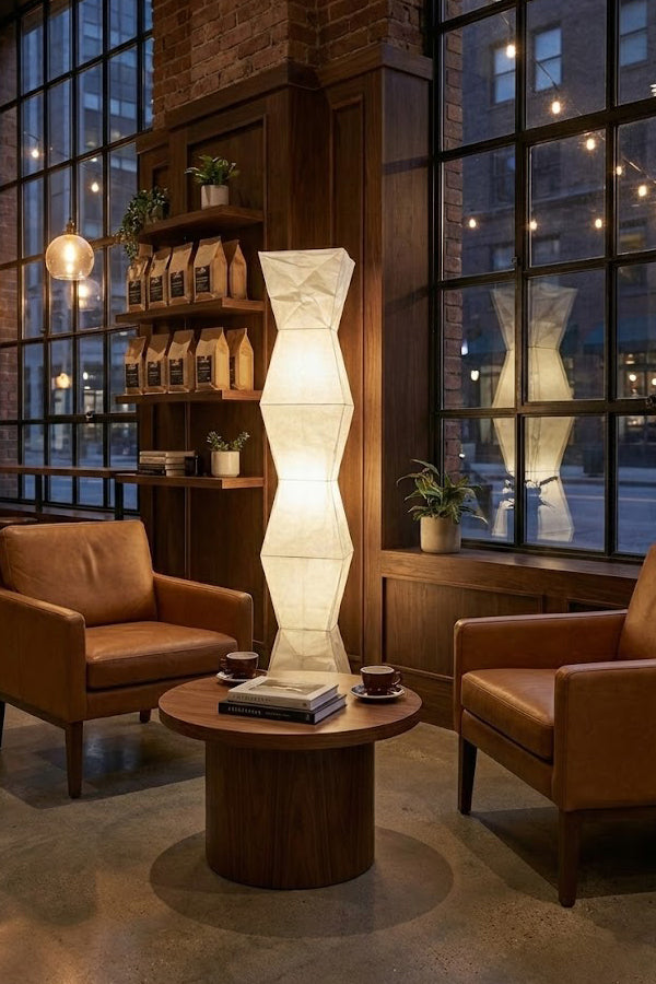 Lampa Podłogowa Japońska z Papieru Washi i Zygzakowatym Kloszem - 7