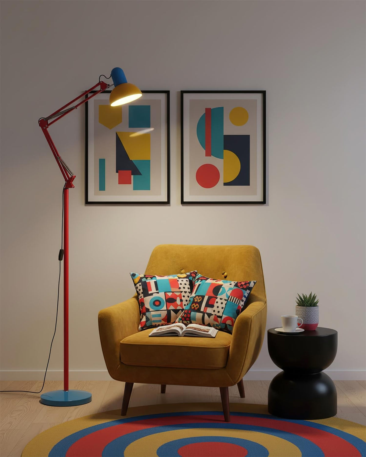 Lampa Podłogowa Retro Memphis z Regulowanym Ramieniem - 10