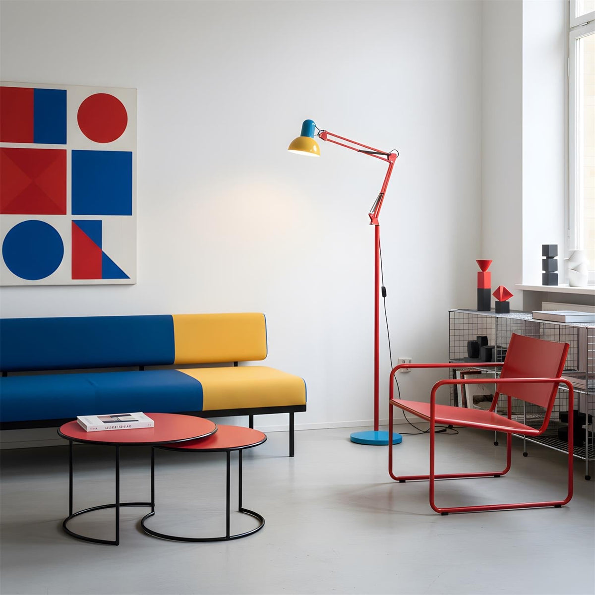 Lampa Podłogowa Retro Memphis z Regulowanym Ramieniem - 12