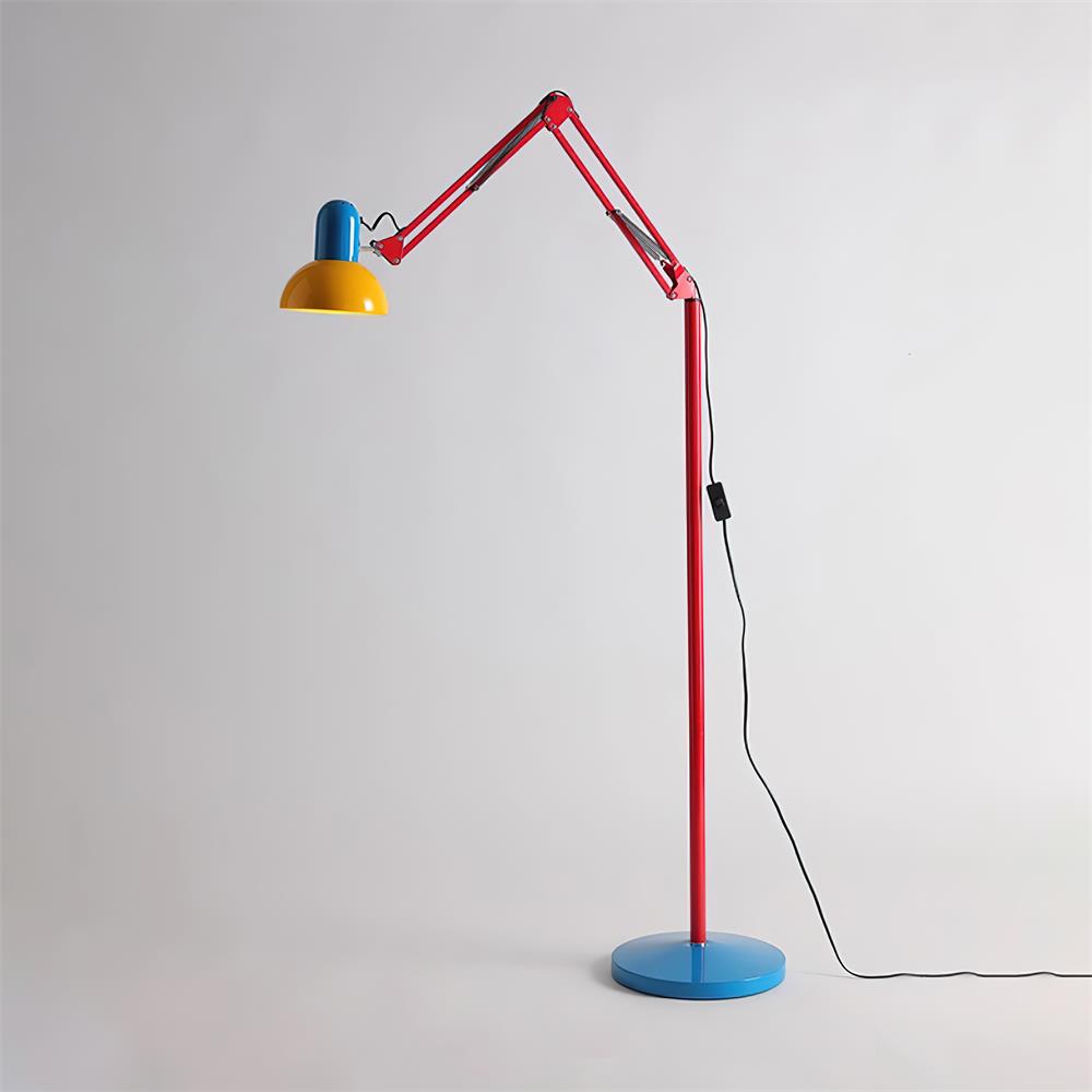 Lampa Podłogowa Retro Memphis z Regulowanym Ramieniem - Żółty / Niebieski / Czerwony