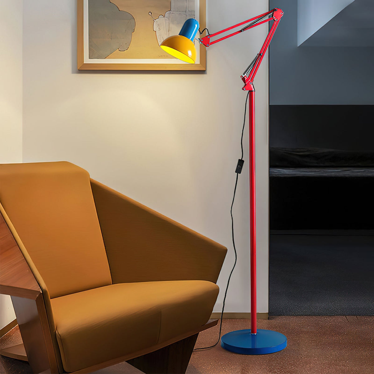 Lampa Podłogowa Retro Memphis z Regulowanym Ramieniem