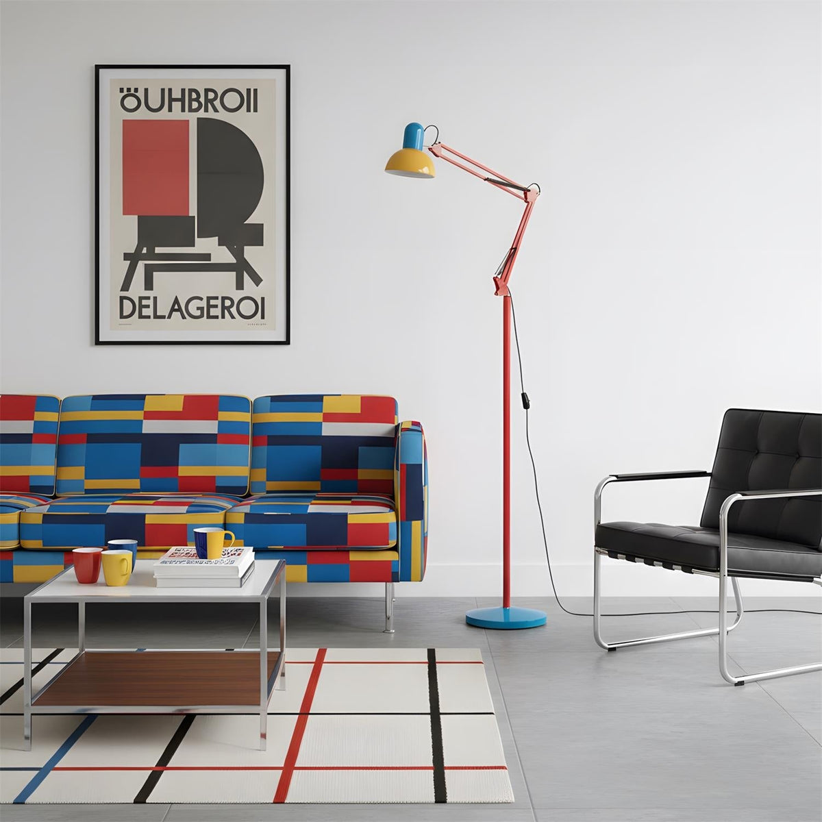 Lampa Podłogowa Retro Memphis z Regulowanym Ramieniem - 7