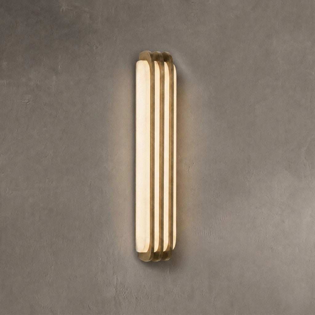 Kinkiet Art Deco z Alabastrowym Panelem i Wbudowanym LED - Mosiądz antyczny i biały