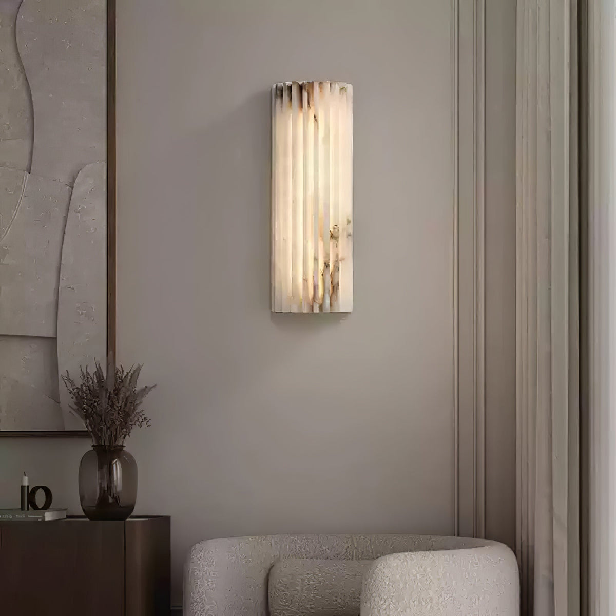 Kinkiet Art Deco z Żebrowanym Kloszem z Alabastru