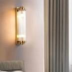 Kinkiet Art Deco ze Żłobkowanym Szklanym Kloszem i Złotą Ramą - 10