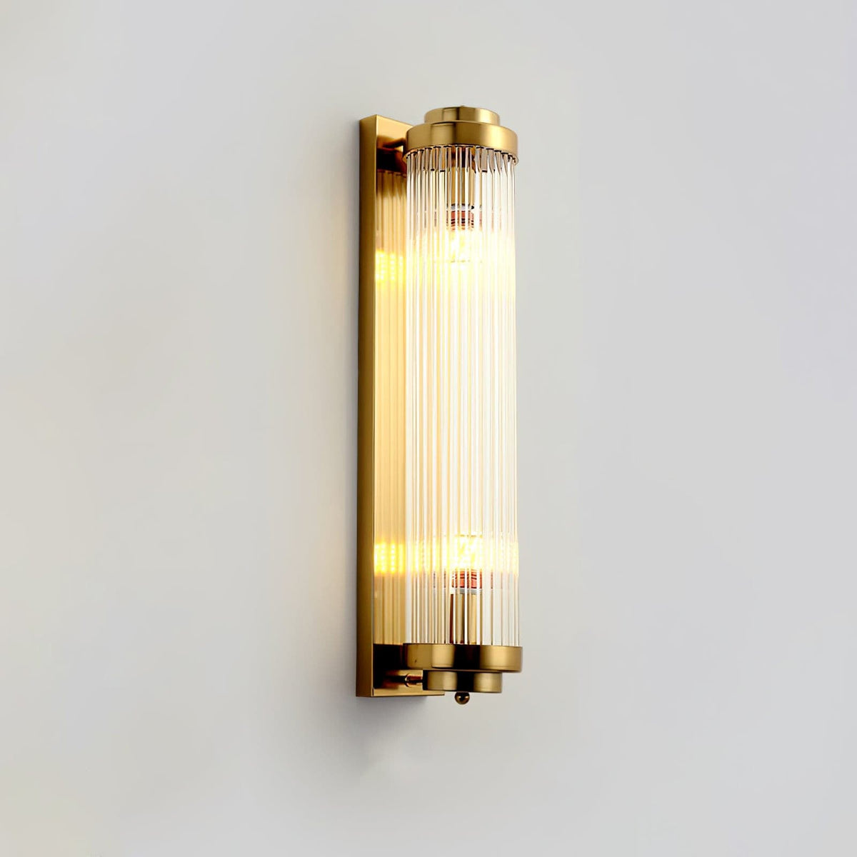 Kinkiet Art Deco ze Żłobkowanym Szklanym Kloszem i Złotą Ramą - 15