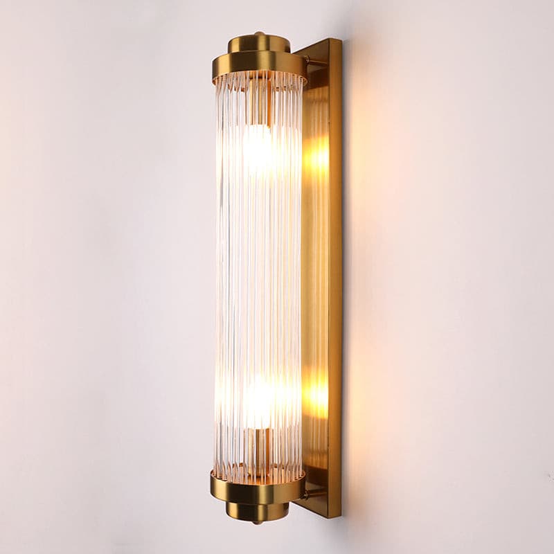 Kinkiet Art Deco ze Żłobkowanym Szklanym Kloszem i Złotą Ramą - 17