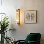 Kinkiet Art Deco ze Żłobkowanym Szklanym Kloszem i Złotą Ramą - 4