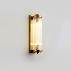 Kinkiet Art Deco ze Żłobkowanym Szklanym Kloszem i Złotą Ramą - 6