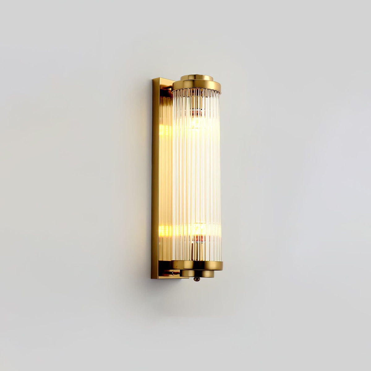Kinkiet Art Deco ze Żłobkowanym Szklanym Kloszem i Złotą Ramą - 6