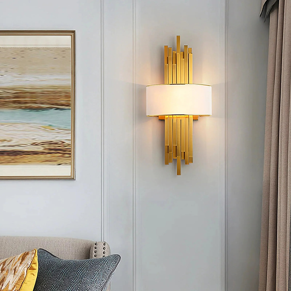Kinkiet Art Deco z Złotymi Rurkami i Półotwartym Kloszem - 30