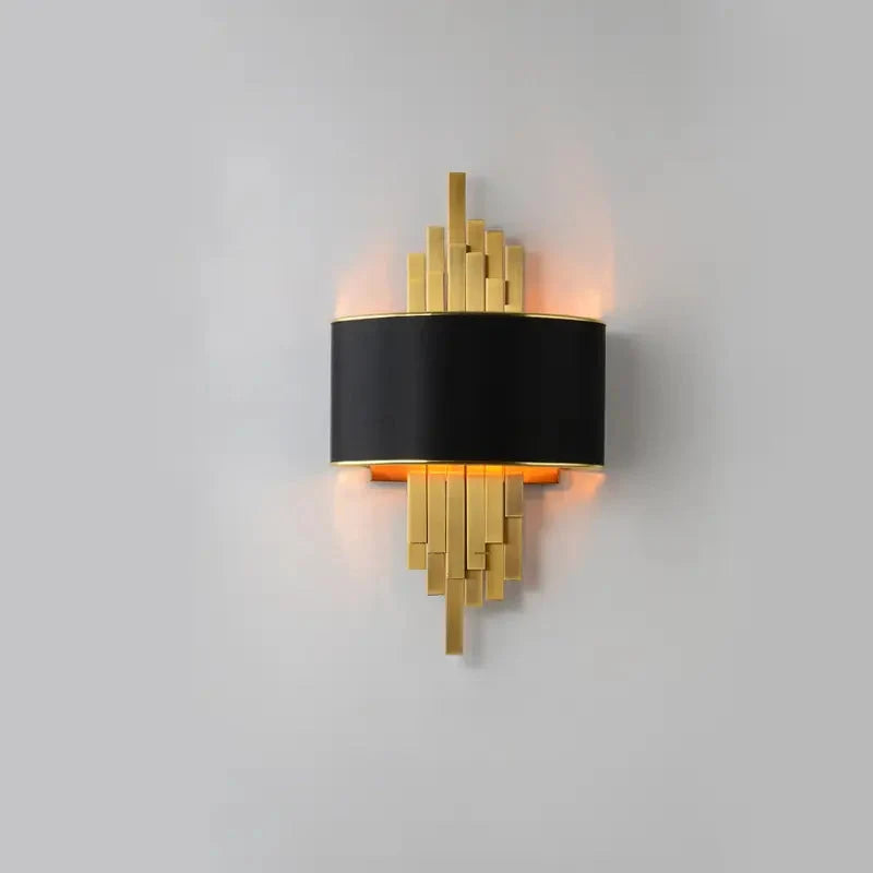 Kinkiet Art Deco z Złotymi Rurkami i Półotwartym Kloszem - Czarny/Złoty