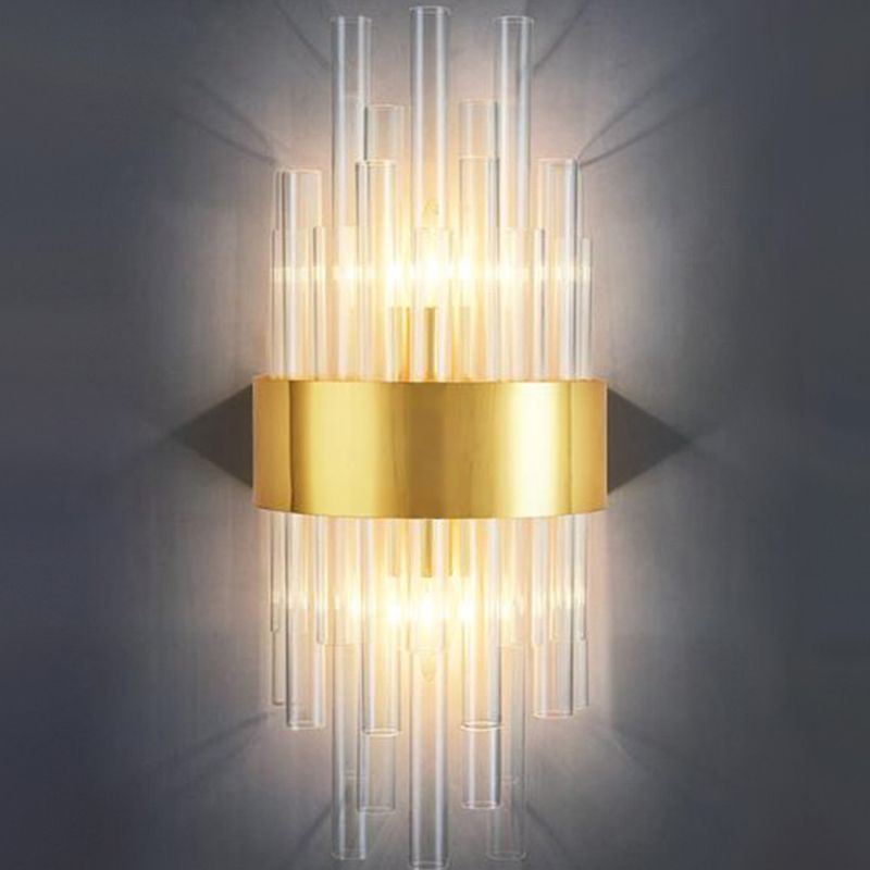 Kinkiet Art Deco z Kryształowymi Listwami i Złotą Ramą - Złoty