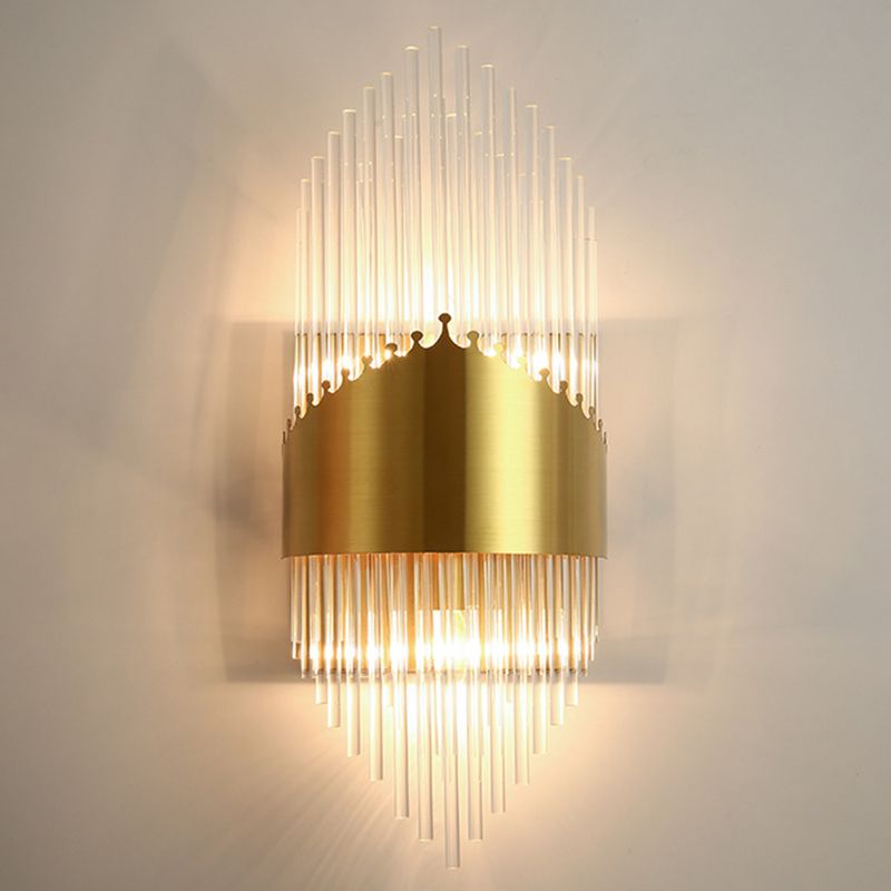 Kinkiet Art Deco z Kryształowymi Listwami i Złotą Ramą - Złoty