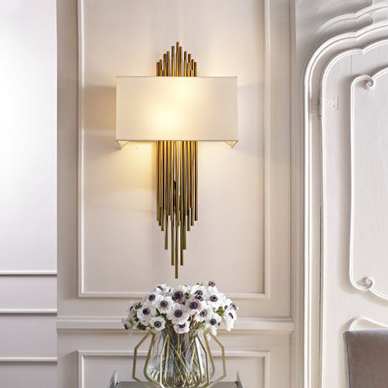 Lampa Ścienna Art Deco z Prostokątnym Kloszem i Złotymi Rurkami - 11
