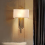 Lampa Ścienna Art Deco z Prostokątnym Kloszem i Złotymi Rurkami - Biały