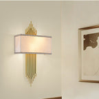 Lampa Ścienna Art Deco z Prostokątnym Kloszem i Złotymi Rurkami - 7