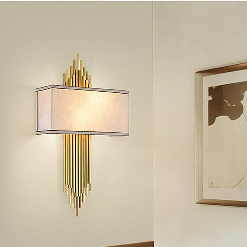 Lampa Ścienna Art Deco z Prostokątnym Kloszem i Złotymi Rurkami - 7