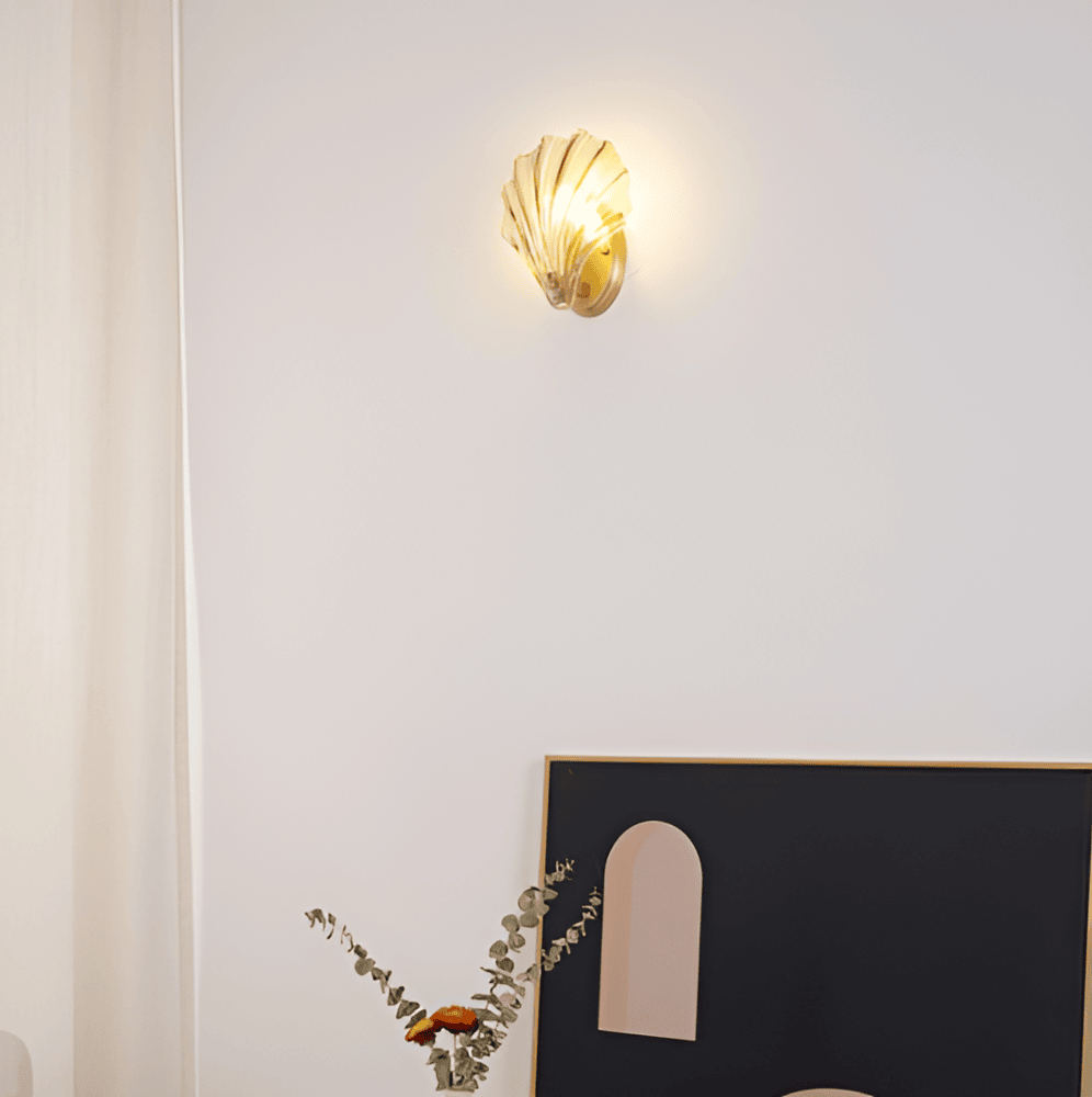 Kinkiet Art Deco ze Szklanym Kloszem w Kształcie Muszli - 12