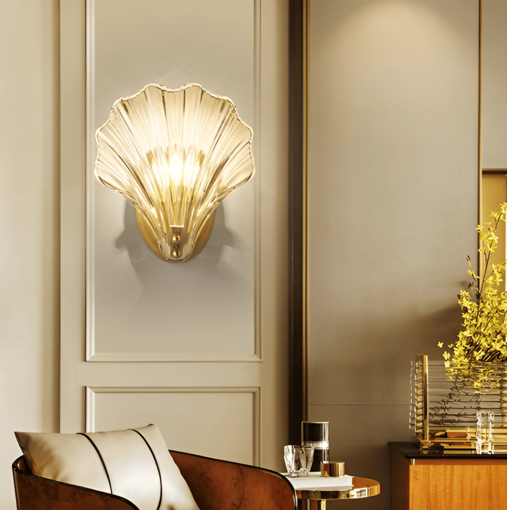 Kinkiet Art Deco ze Szklanym Kloszem w Kształcie Muszli - 15
