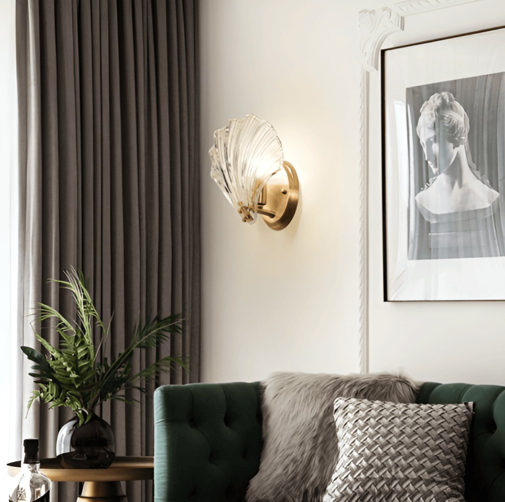 Kinkiet Art Deco ze Szklanym Kloszem w Kształcie Muszli - 8