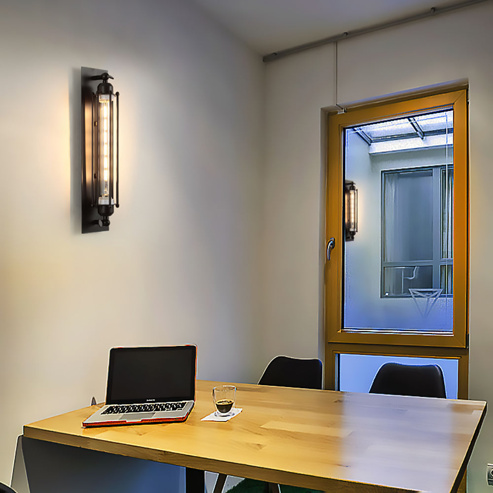Kinkiet Industrialny z Kloszem w Kształcie Rury i Żarówką Edison - 4