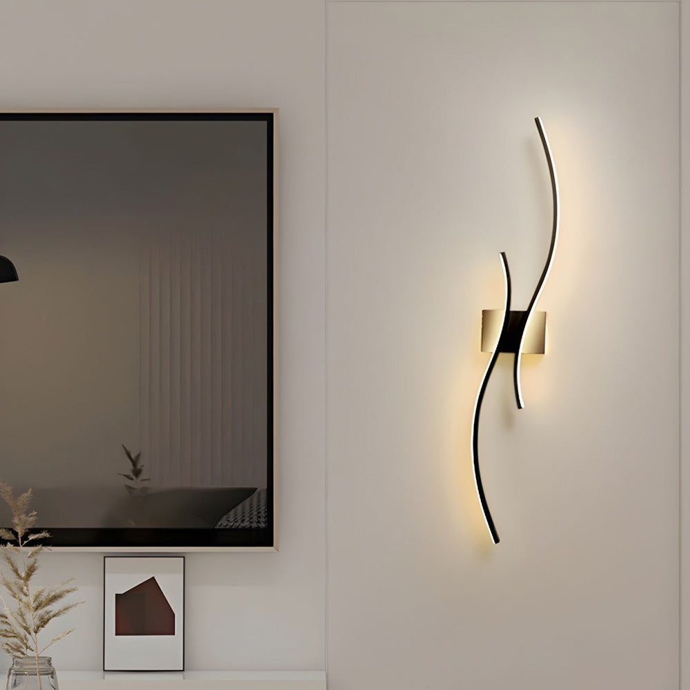 Kinkiet Nowoczesny LED Ściemnialny z Falistym Designem - Czarny