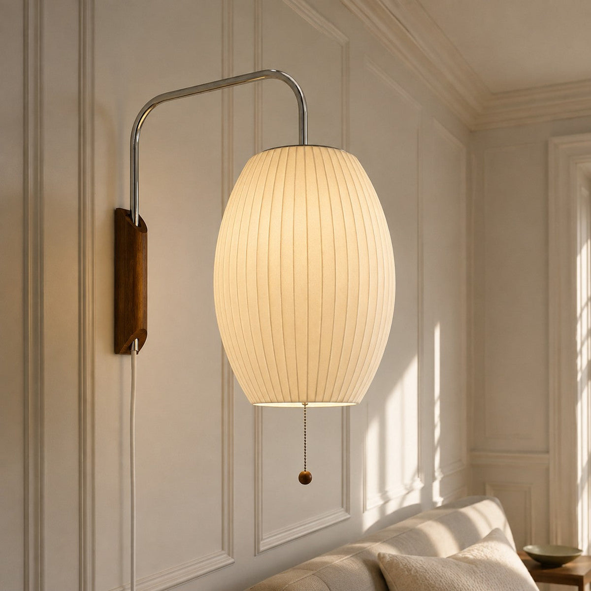 Lampa Wisząca Retro z Żebrowanym Kloszem Kulistym i Sznurkiem