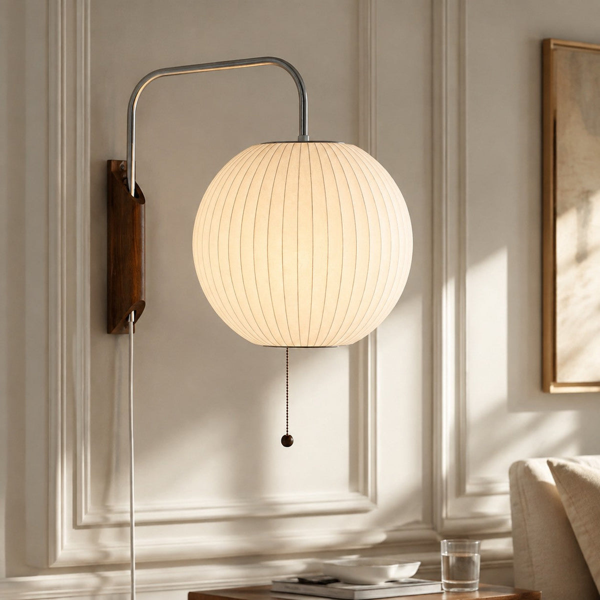 Lampa Wisząca Retro z Żebrowanym Kloszem Kulistym i Sznurkiem - 5