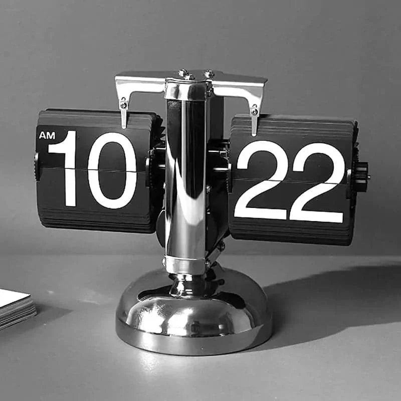 Zegar Stołowy Retro z Mechanizmem Flip na Metalowej Podstawie - 3