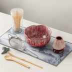 Zestaw do Matcha z Ceramiczną Miską, Bambusową Miotełką i Podstawką - Różowy