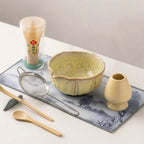 Zestaw do Matcha z Ceramiczną Miską, Bambusową Miotełką i Podstawką - Beżowy