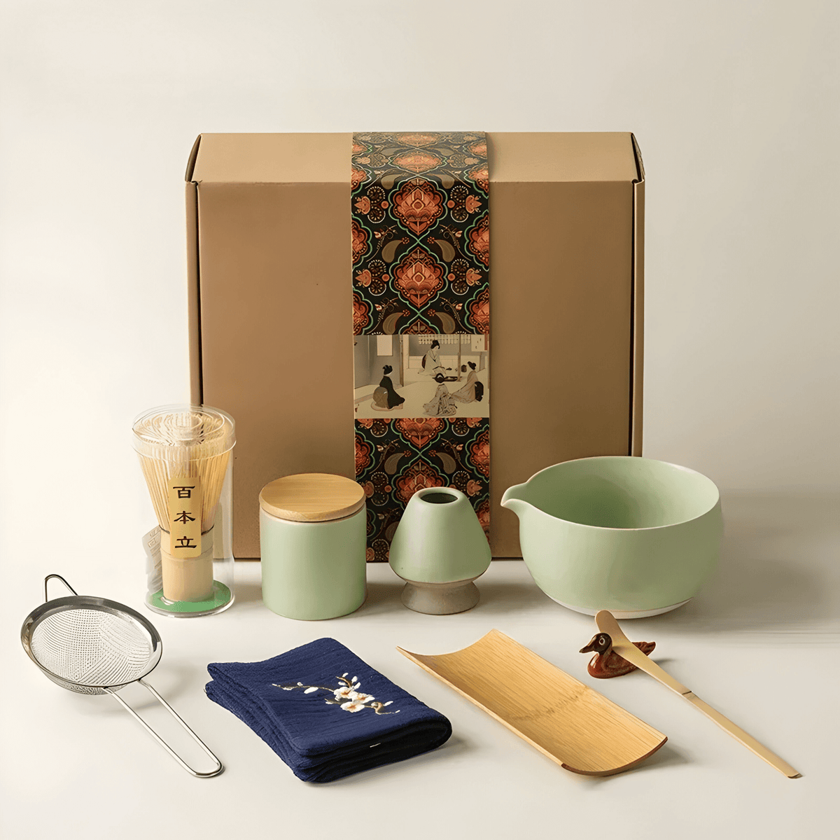 Zestaw do Matchy Ceramiczny z Akcesoriami Bambusowymi w Stylu Japońskim - Zielony
