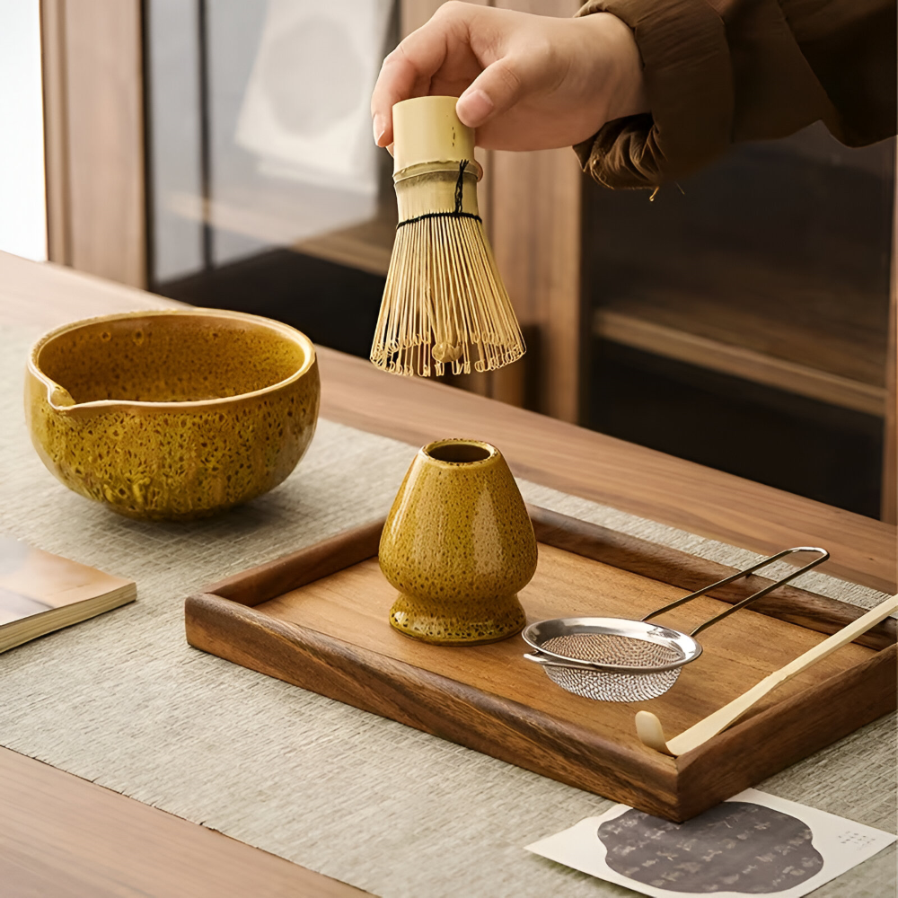 Zestaw do Matchy z Ceramiczną Miską, Bambusową Miotełką i Sitkiem - 8