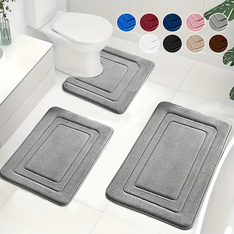 Zestaw Dywaników Łazienkowych z Memory Foam z Matą pod Toaletę Antypoślizgowy Trzy Sztuki