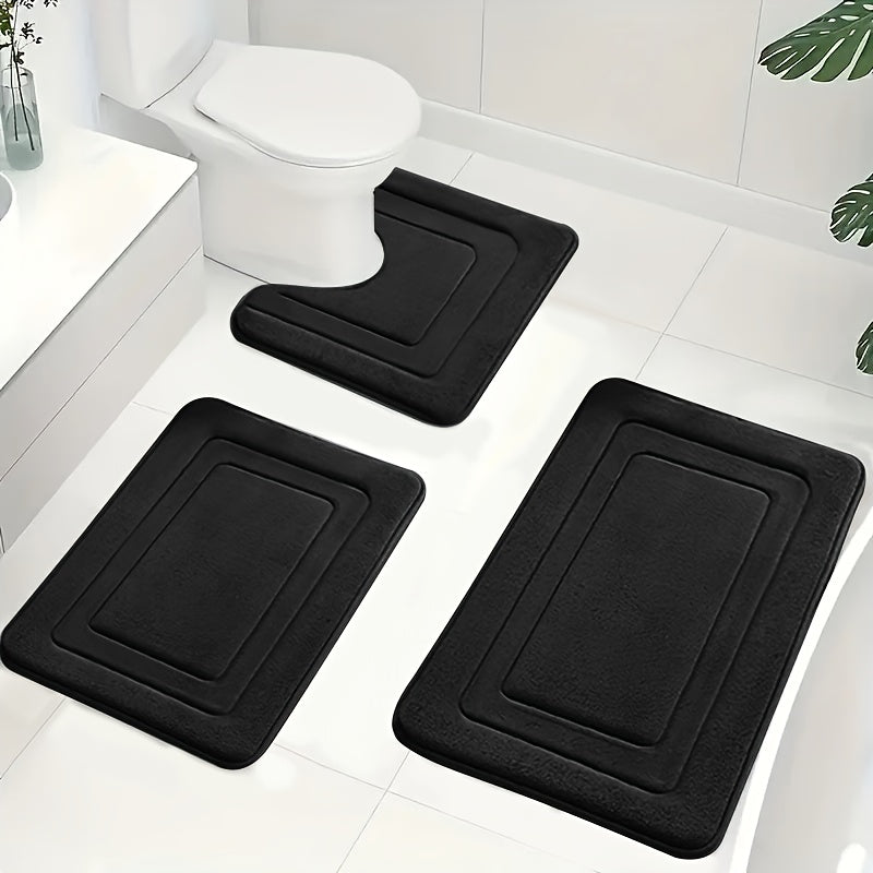 Zestaw Dywaników Łazienkowych z Memory Foam z Matą pod Toaletę Antypoślizgowy Trzy Sztuki - 3