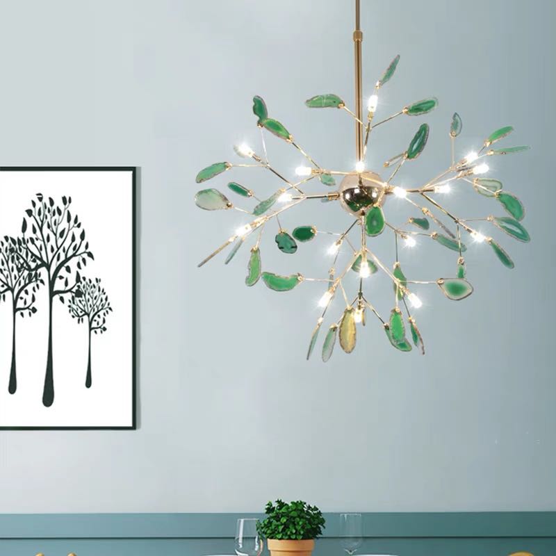 Żyrandol Art Deco z Plastrami Agatu i Gałązkami w Stylu Botanicznym - 11