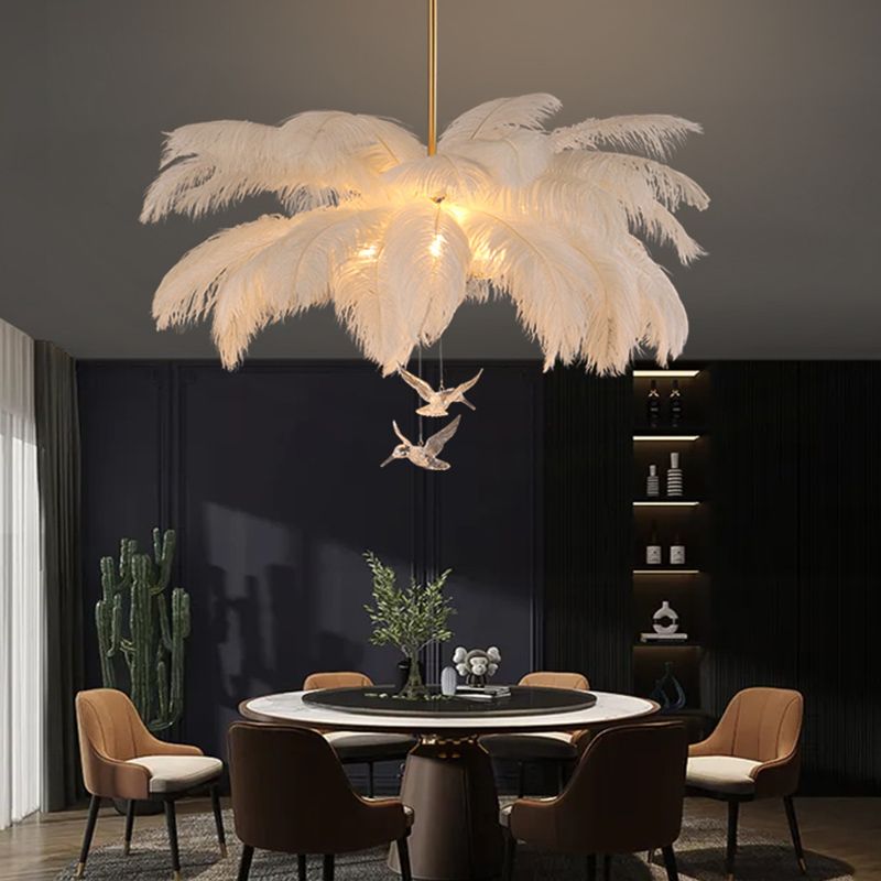 Żyrandol Glamour z Piórami Strusimi i Dekoracją Ptaków - 6